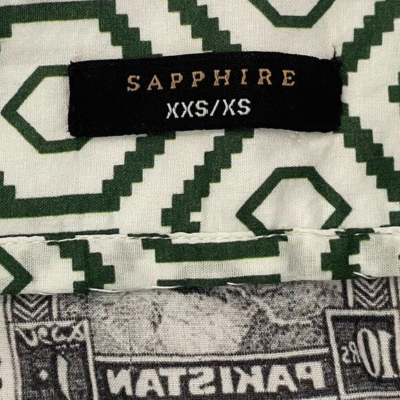 Cotton V-Neck Tunic/Kaftan Geometric Print Pakistan Stamp Print, Size XS - Picture 10 of 16